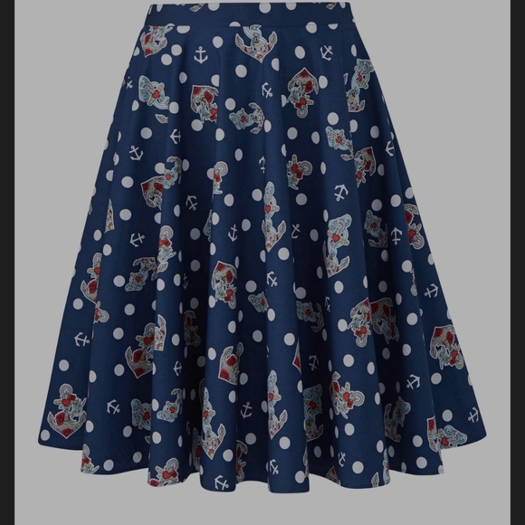 Hell Bunny 50s style anchor print swing skirt - Picture 1 of 7